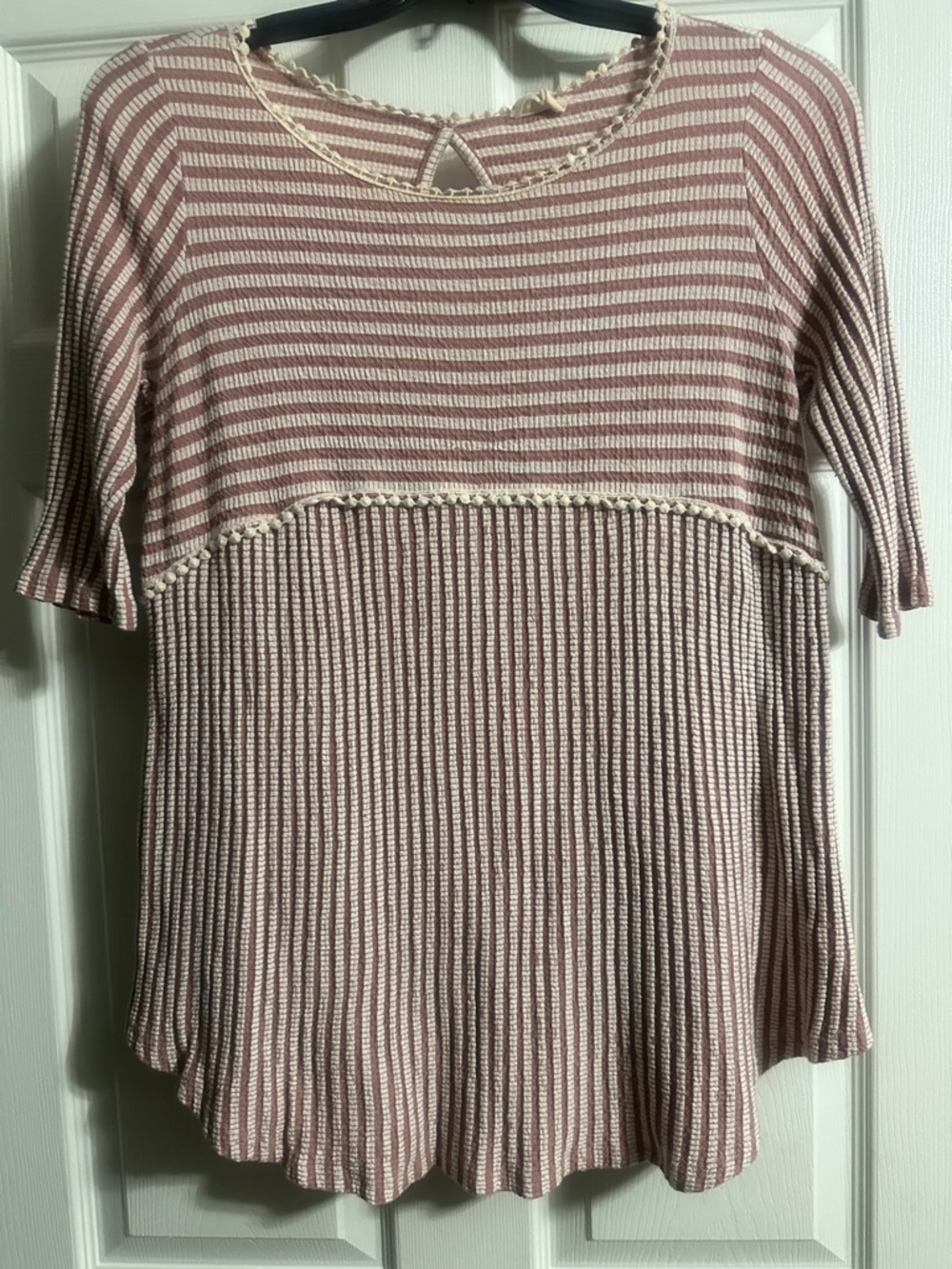 1.2.3. story Striped Short-Sleeve Knit Tunic in Blush and Cream
